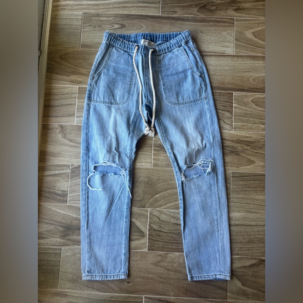 One Teaspoon Light Shabbies Drawstring Boyfriend Jeans
